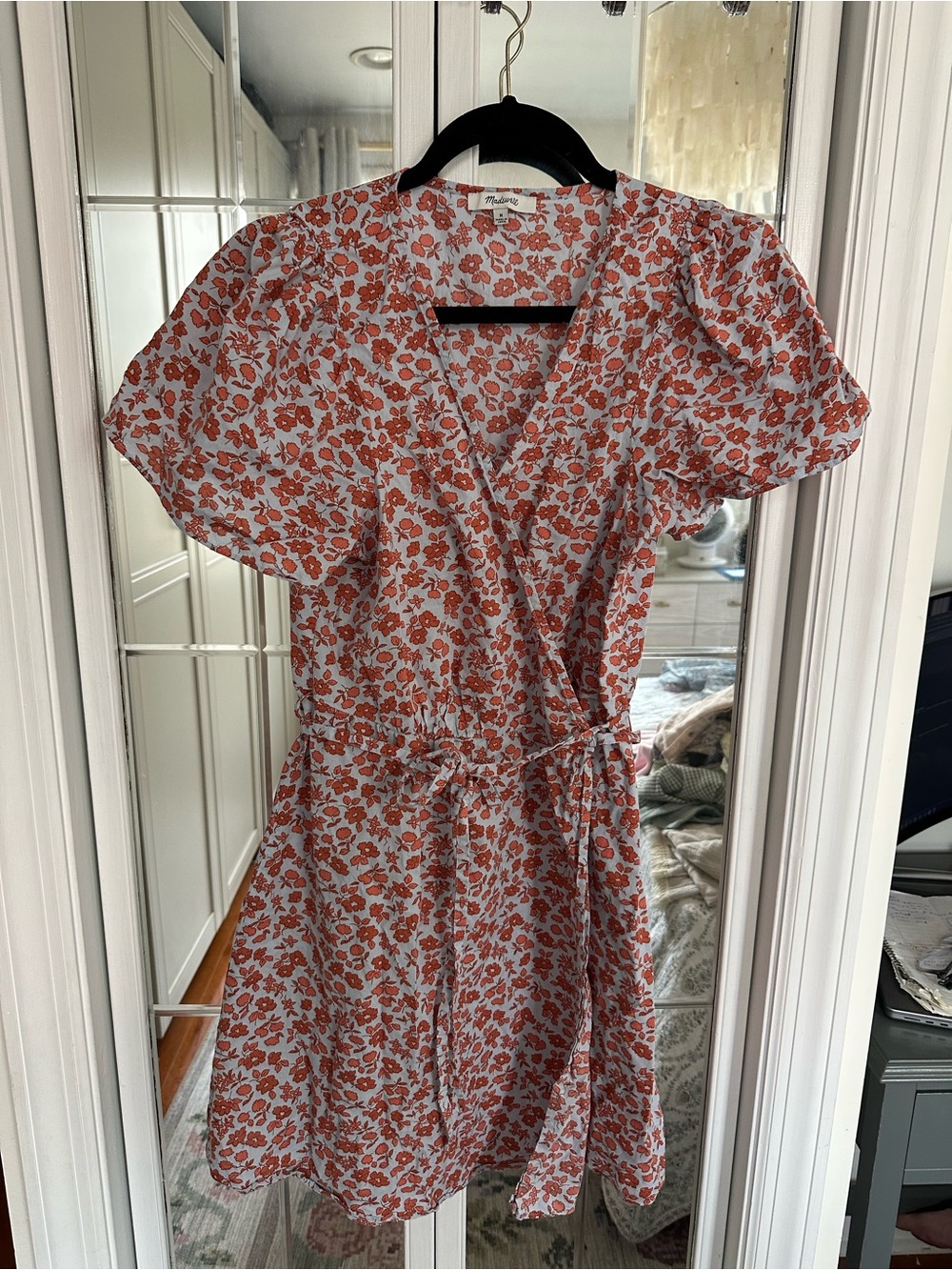 Madewell White and Orange Floral Wrap Dress